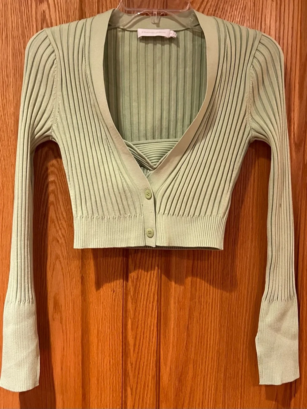 JONATHAN SIMKHAI Compact Rib Cropped Cardigan‎ Bra Top Midi Skirt Set Pear XS/S